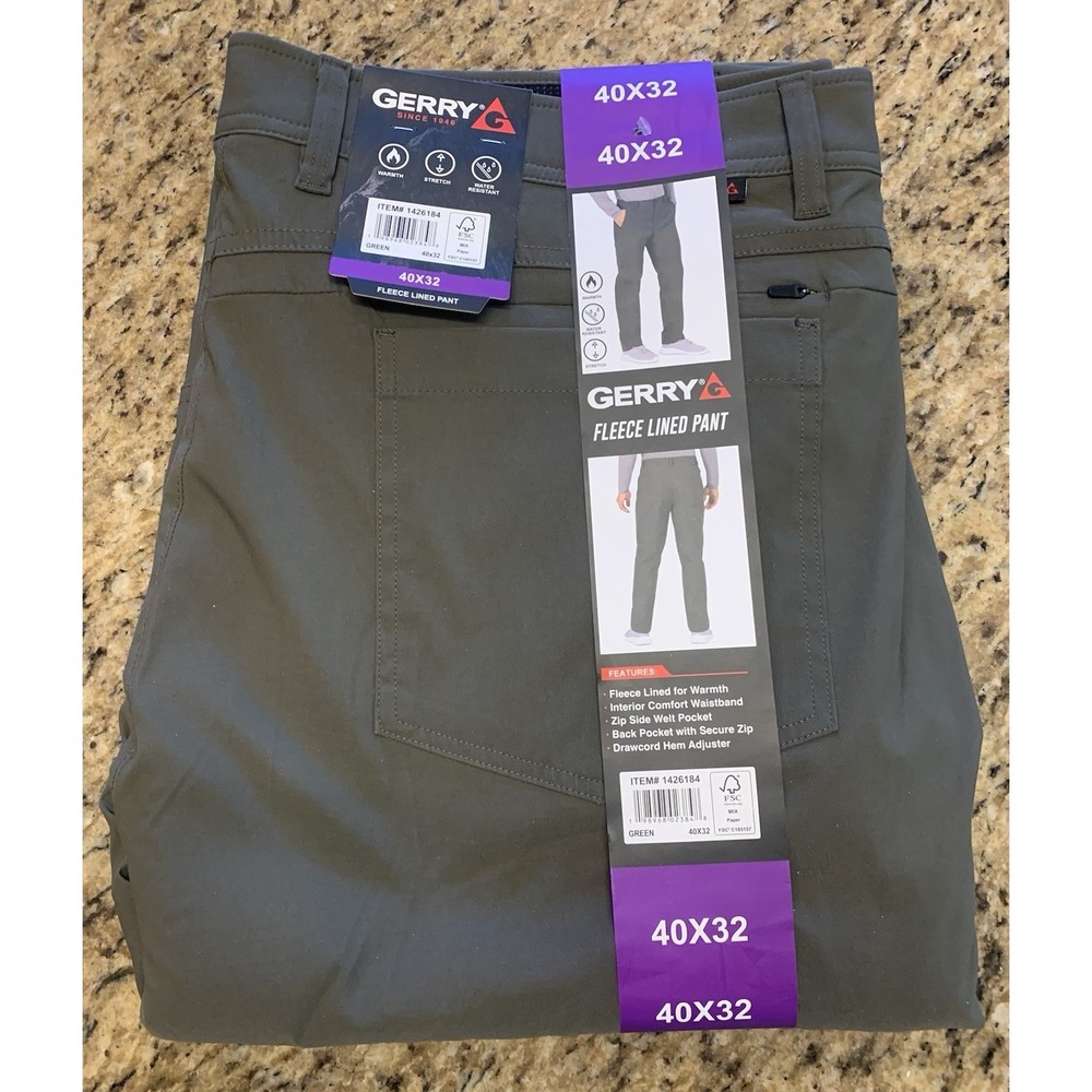 Gerry‎ Men's Water Resistant Fleece Lined Stretch Pants Olive Green (40W x 32L)